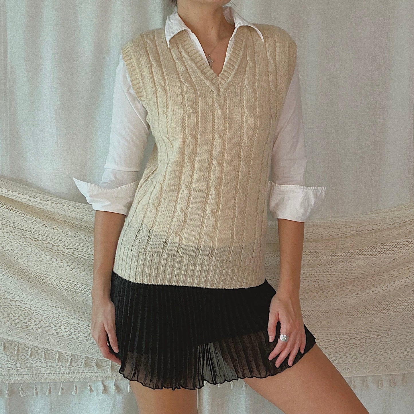 70's Cream Wool Sweater Vest / SZ S
