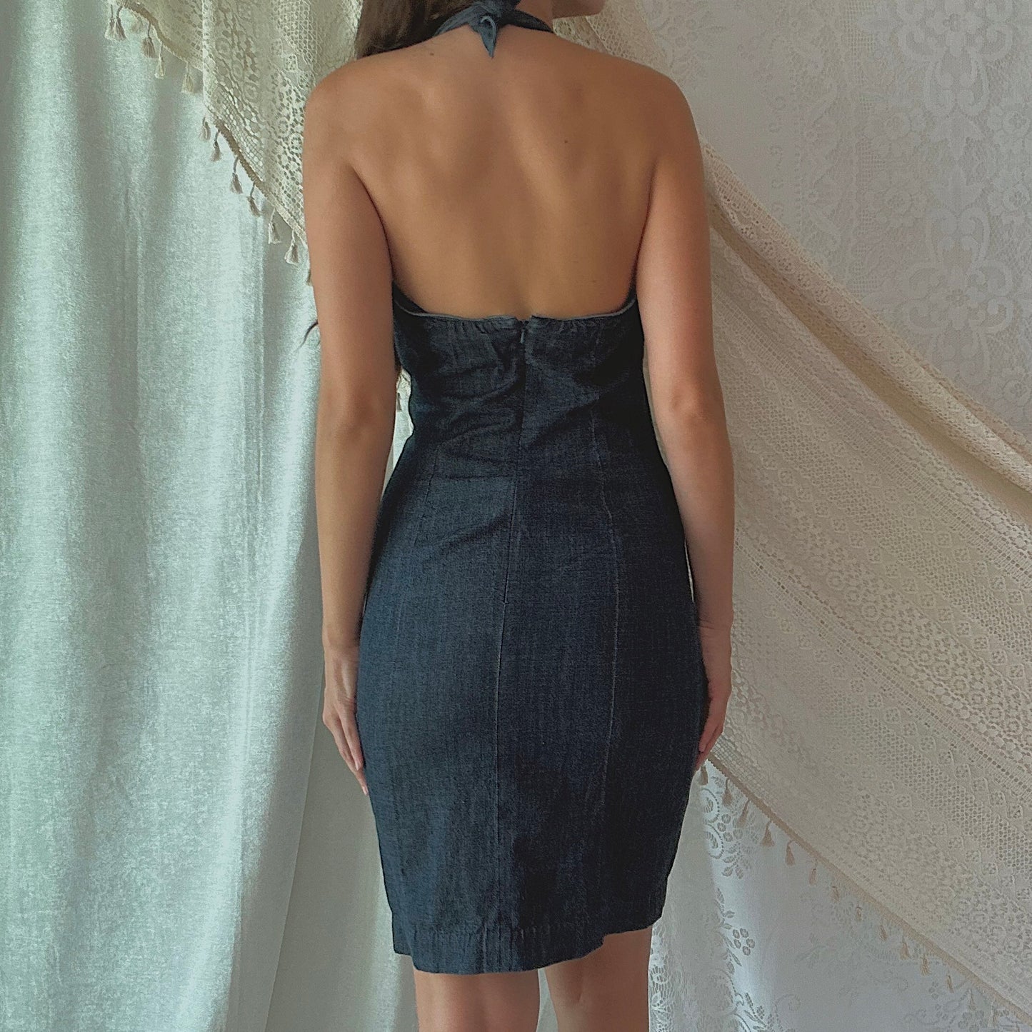 Y2K Denin Halter Midi Dress / SZ 4/6