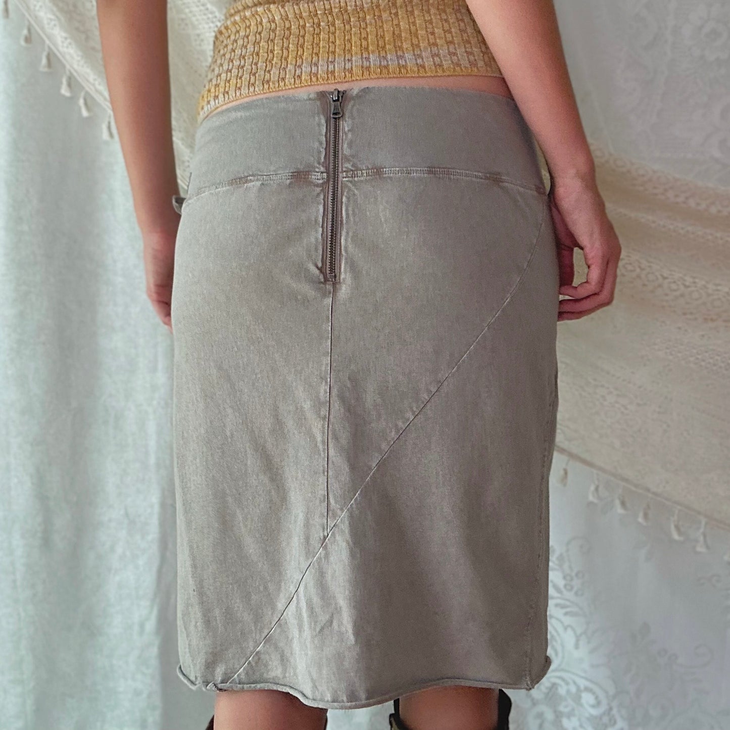 Y2K Taupe Cotton Midi Skirt / SZ M