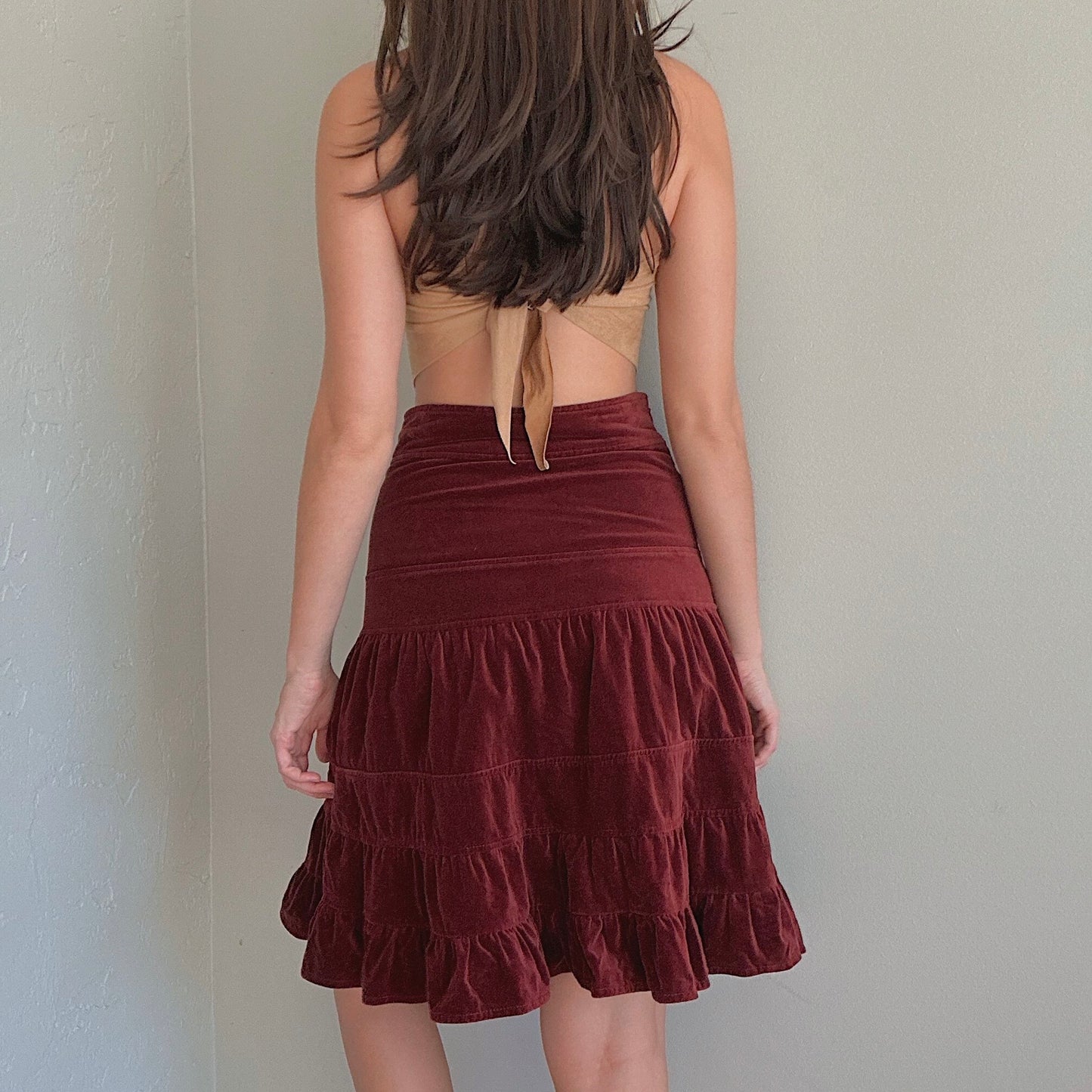 Y2K Rust Corduroy Tiered Midi Skirt / SZ 0