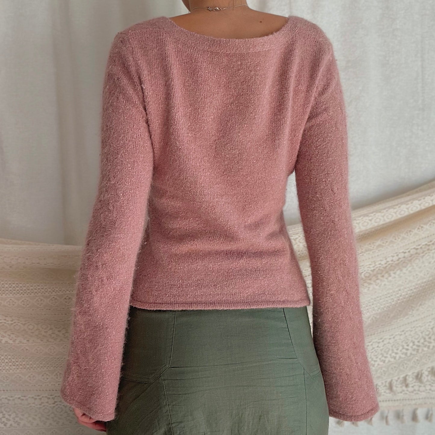 Y2K Bebe Mauve Knit Bell Sleeve Top / SZ S