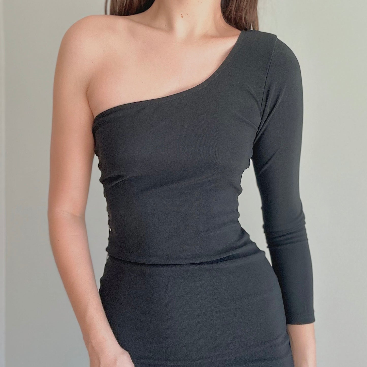 90's Black One Shoulder Lace Up Dress / SZ S/M
