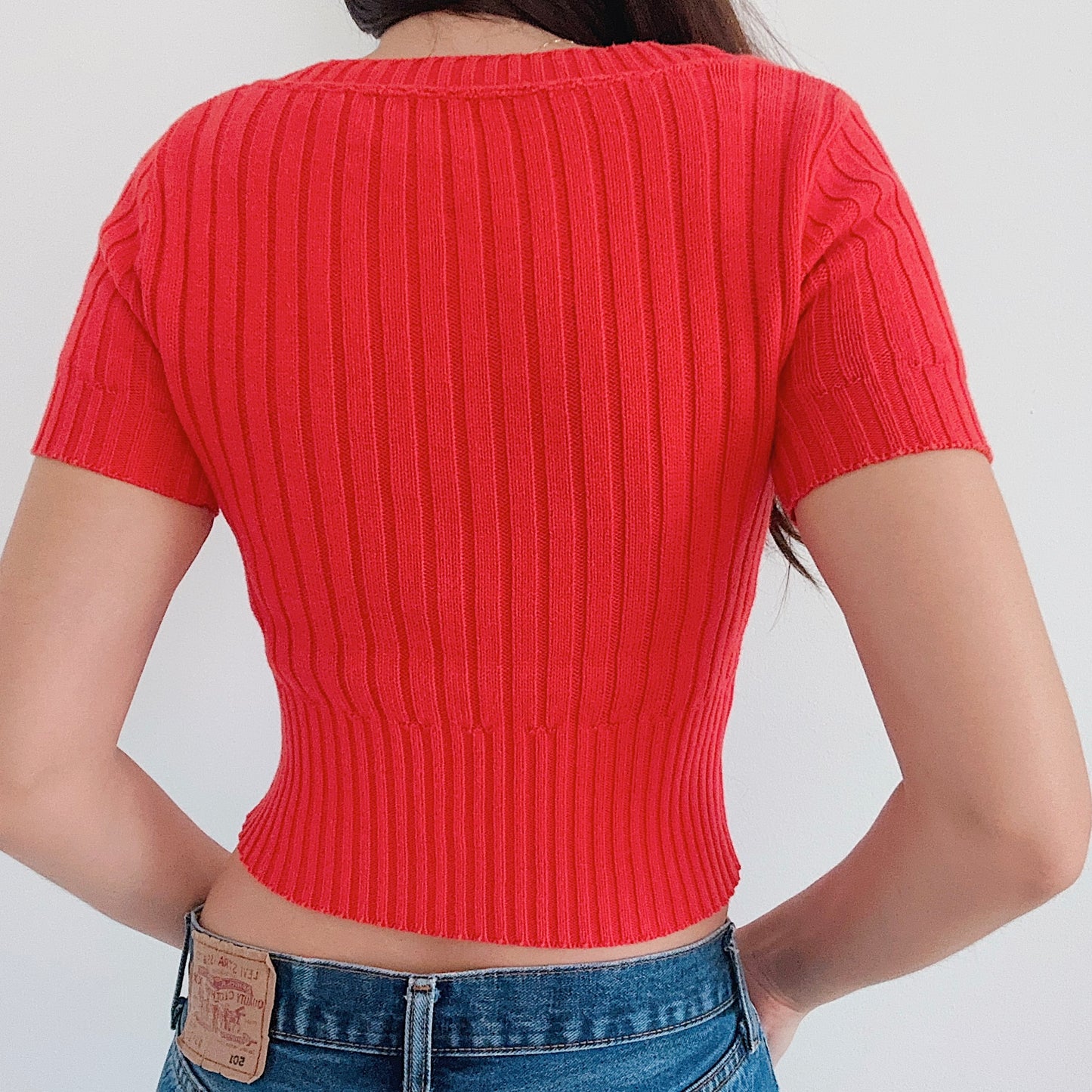 Y2K Tomato Red Knit Crop Top / SZ S