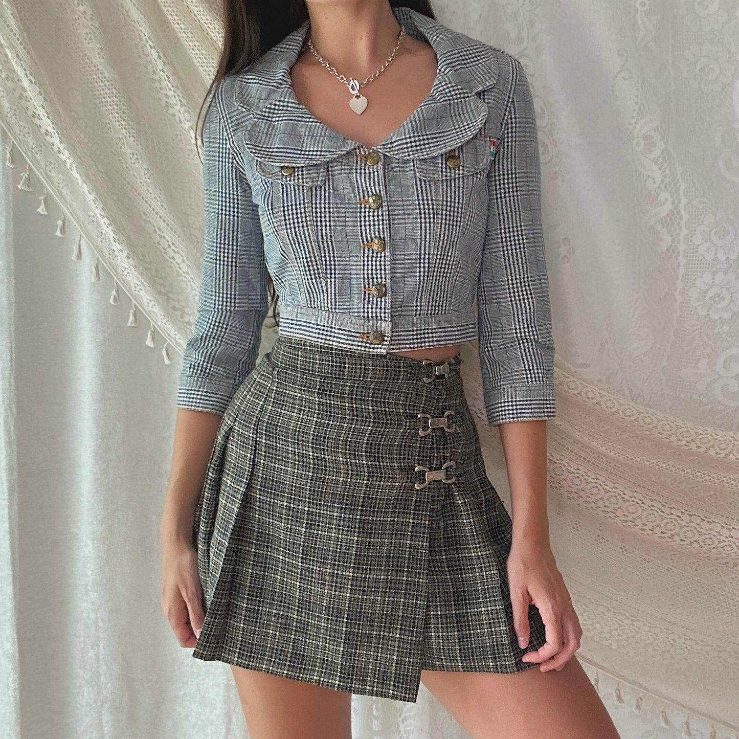 Moschino Blue Plaid Cropped Denim Jacket / SZ 6