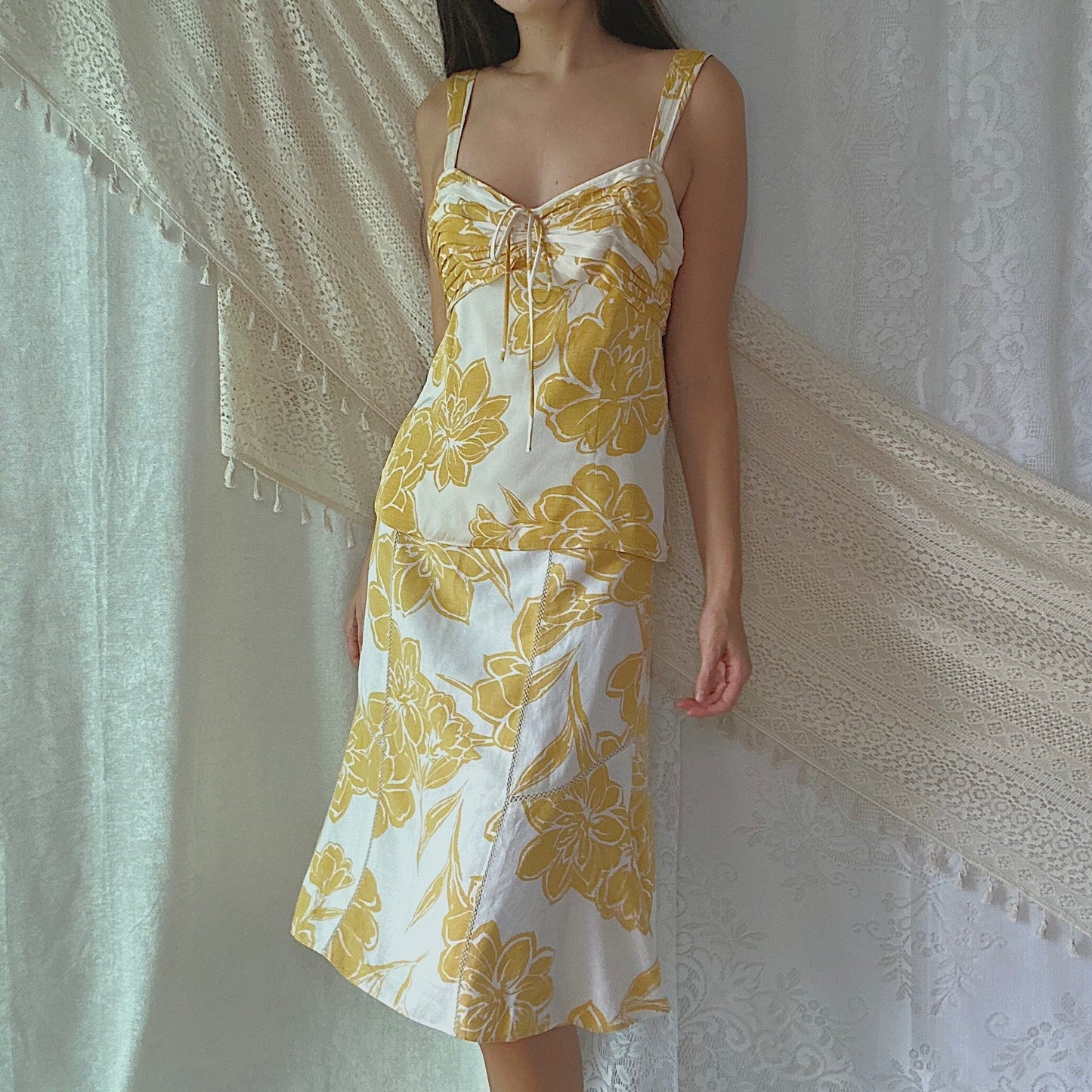Y2K Yellow & Ivory Printed Skirt Set / SZ 6/8