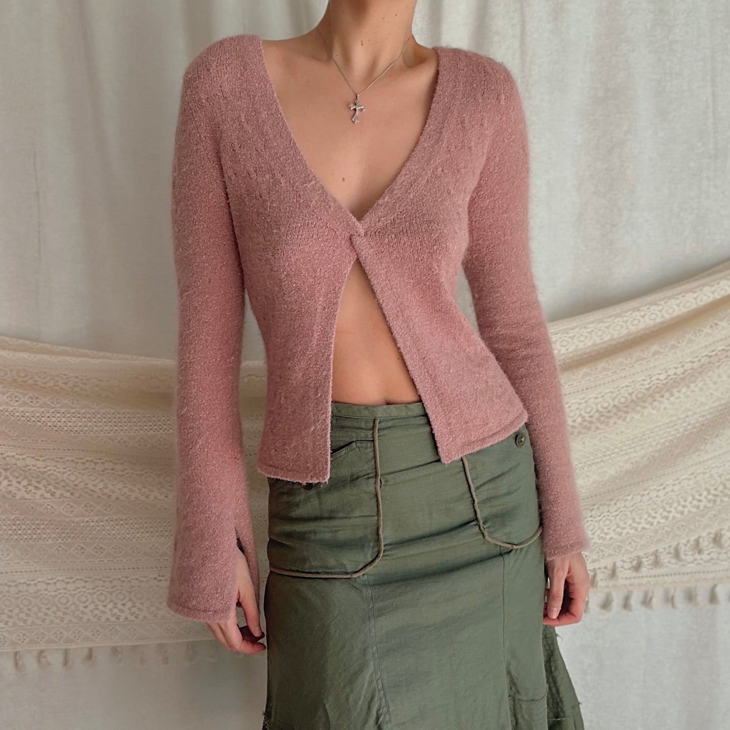 Y2K Bebe Mauve Knit Bell Sleeve Top / SZ S