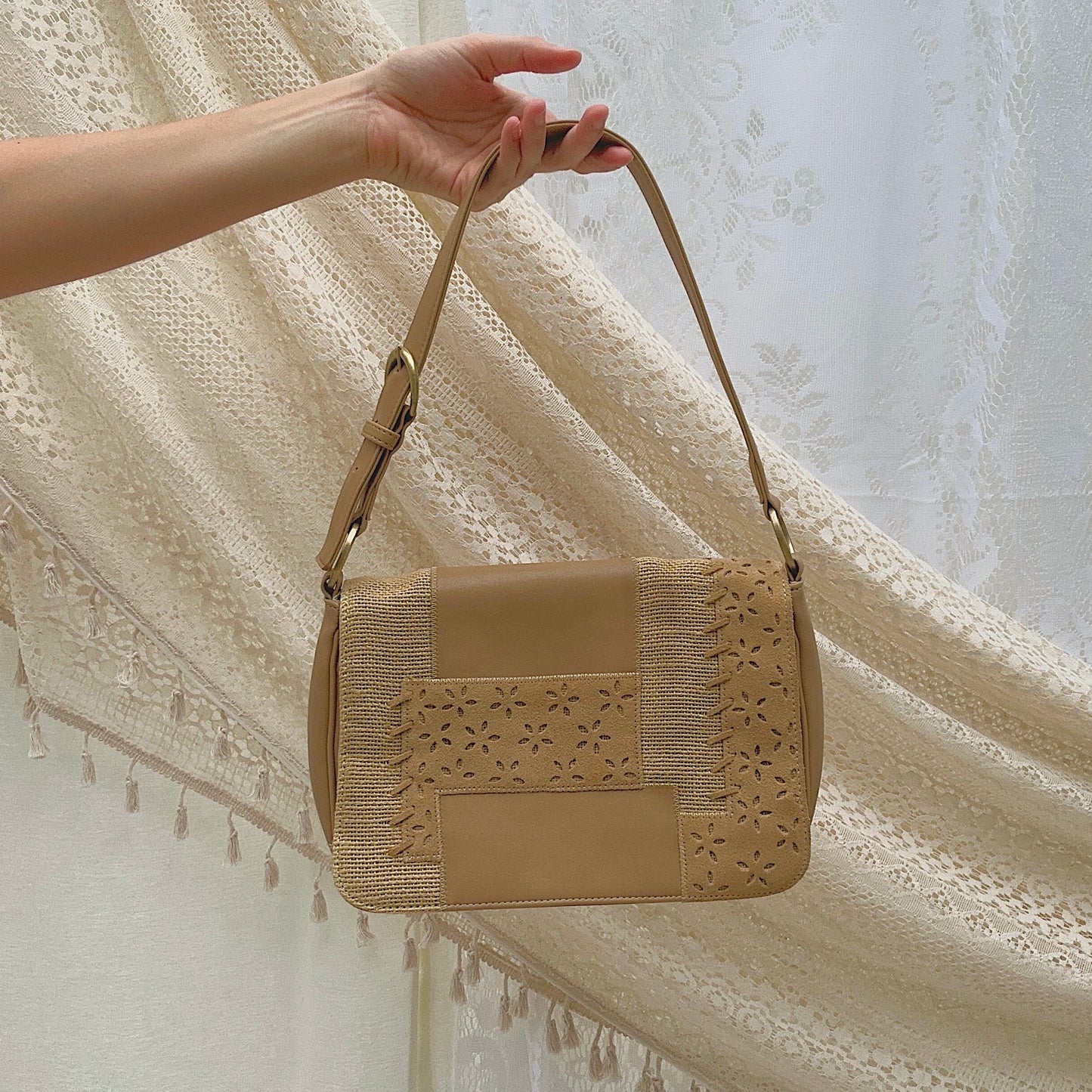 Y2K Tan Patch Handbag