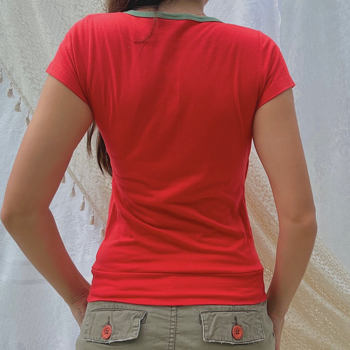 Y2K Red Printed Frog Tee / SZ S