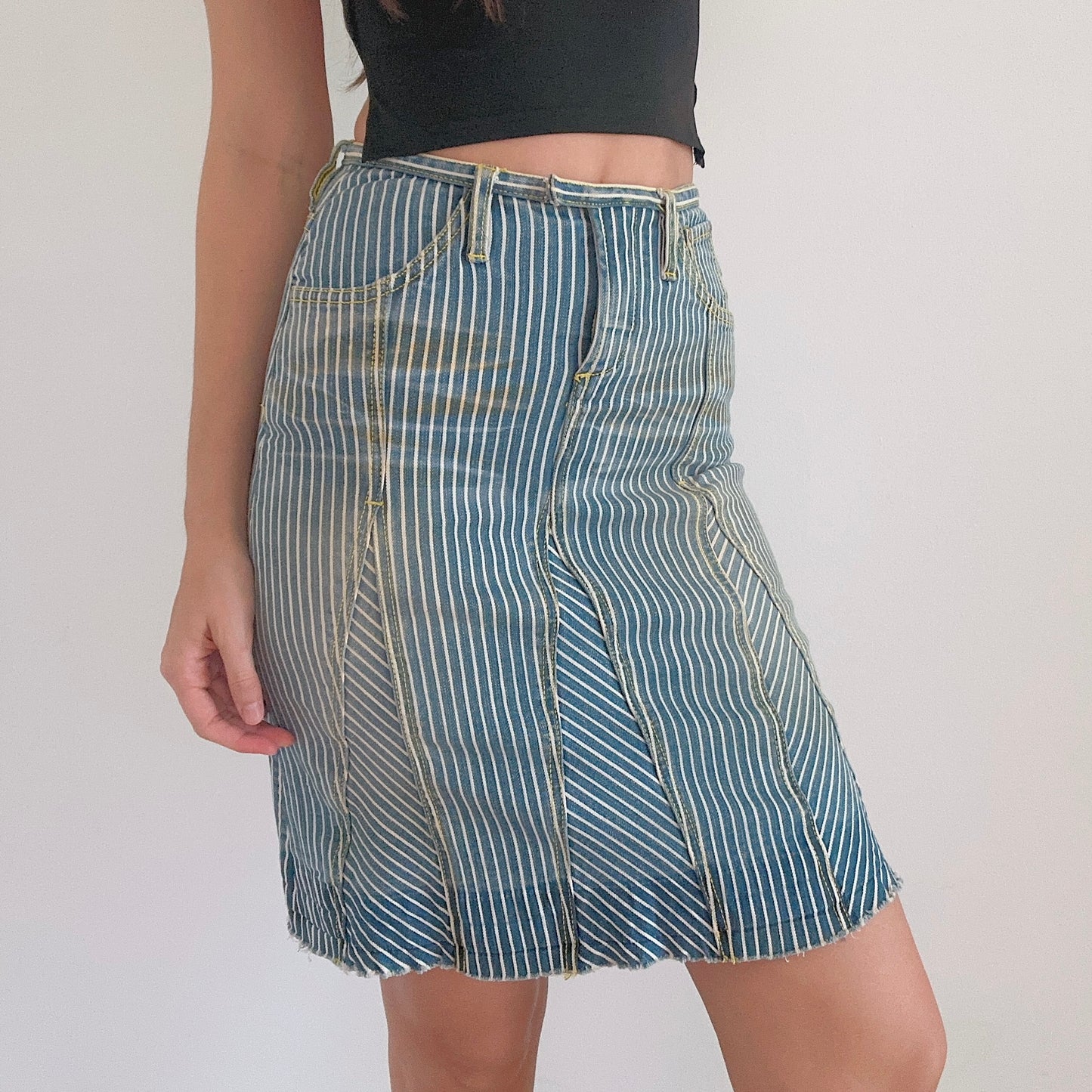 Y2K Bebe Denim Striped Midi Skirt / SZ 2