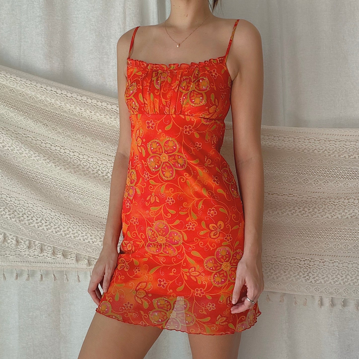 Y2K Orange Paisley Mesh Mini Dress / SZ S-M