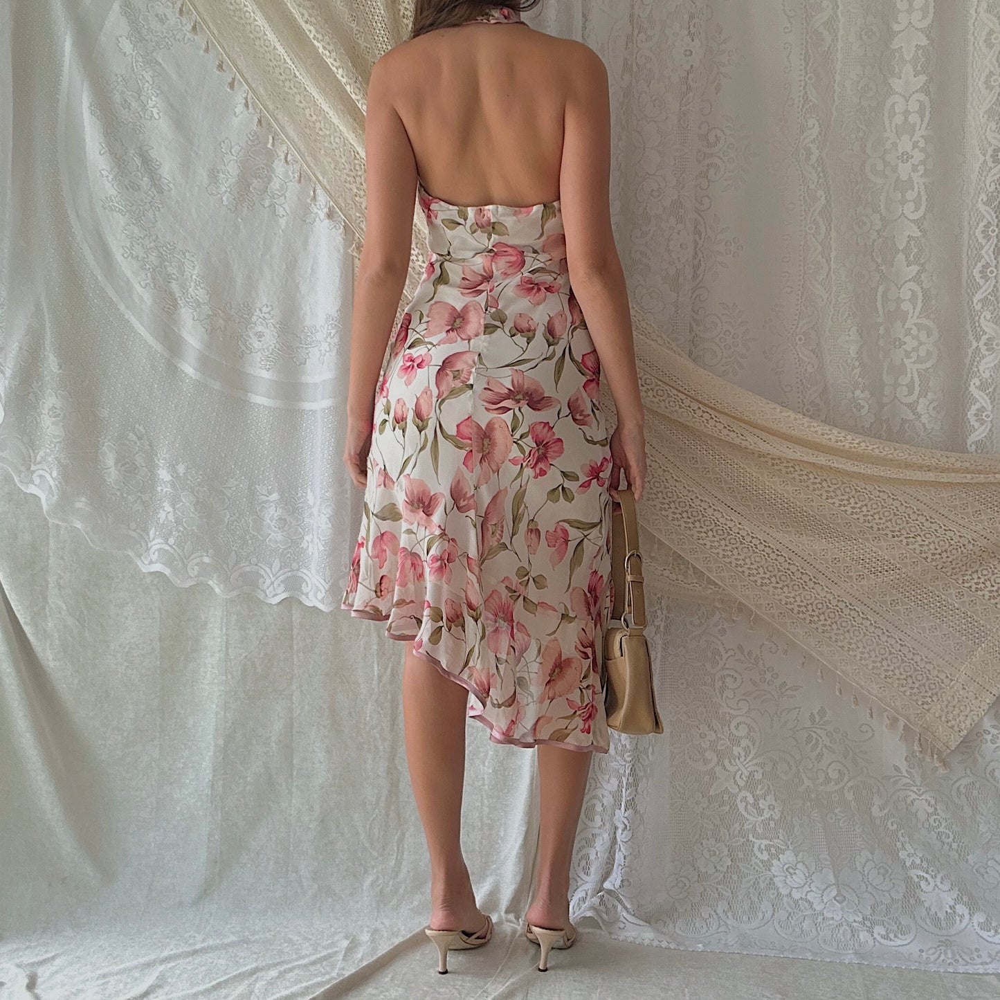 Y2K Cream & Blush Floral Midi Dress / SZ M