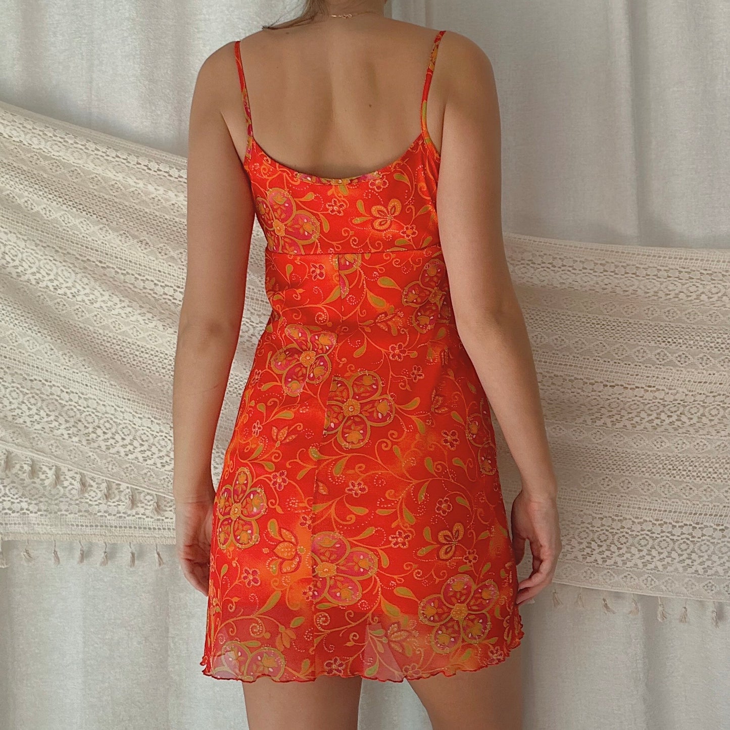 Y2K Orange Paisley Mesh Mini Dress / SZ S-M