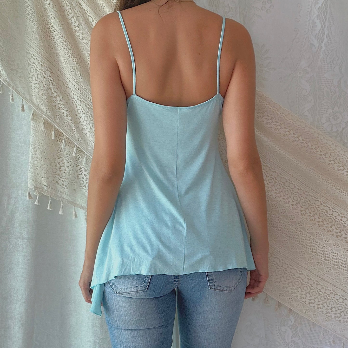 Y2K Aqua Sequin Asymmetric Top / SZ S