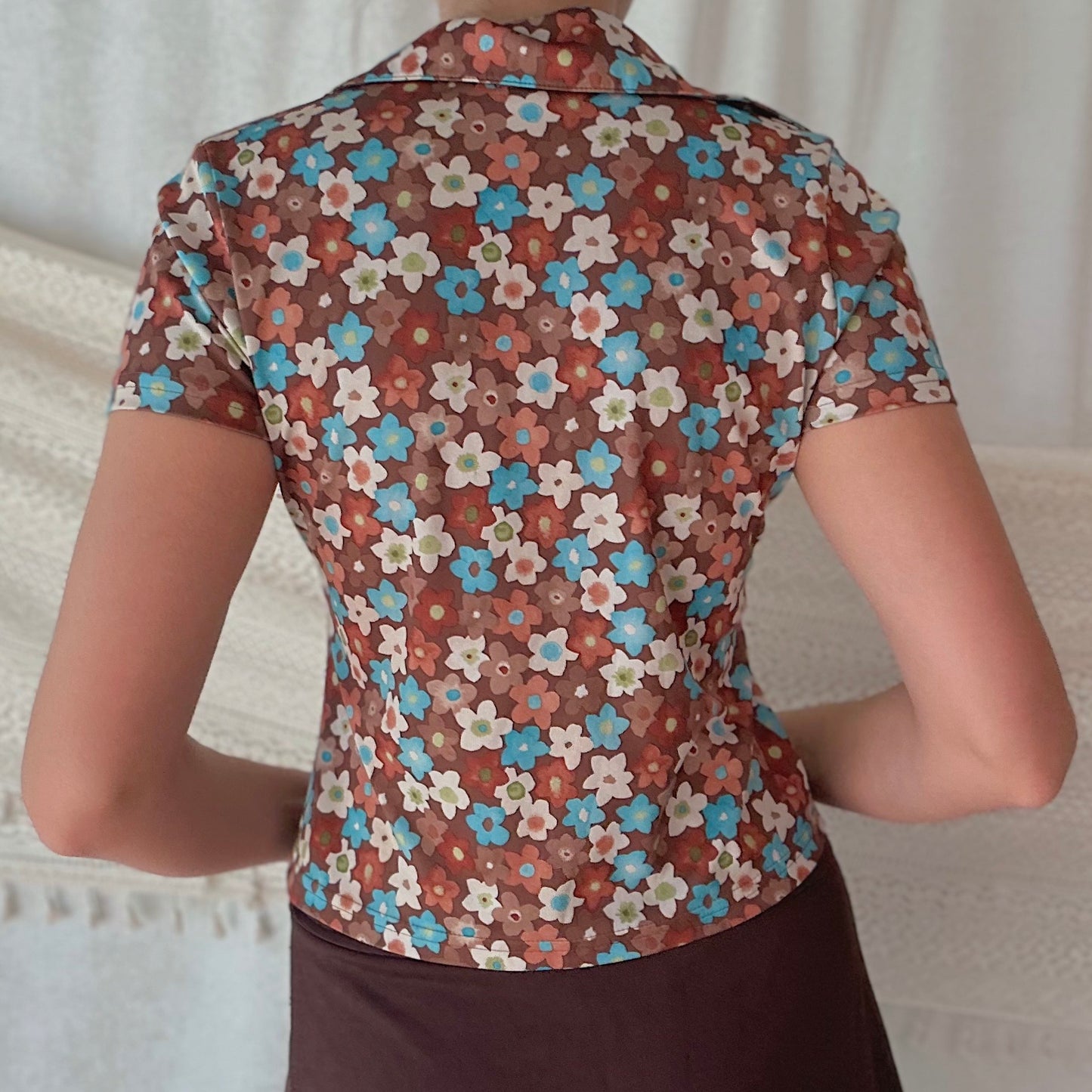 Y2K does 70's Brown Floral Blouse / SZ M