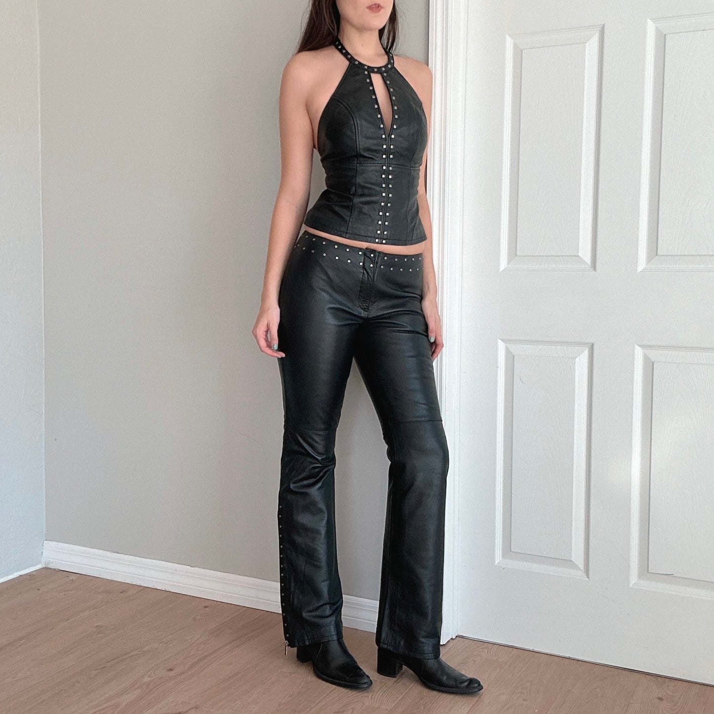 Y2K Harley Davidson Leather Studded Pant Set / SZ M