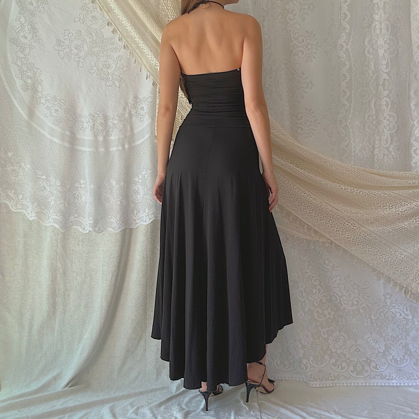 Y2K Black Diamond Strapless Gown / SZ S
