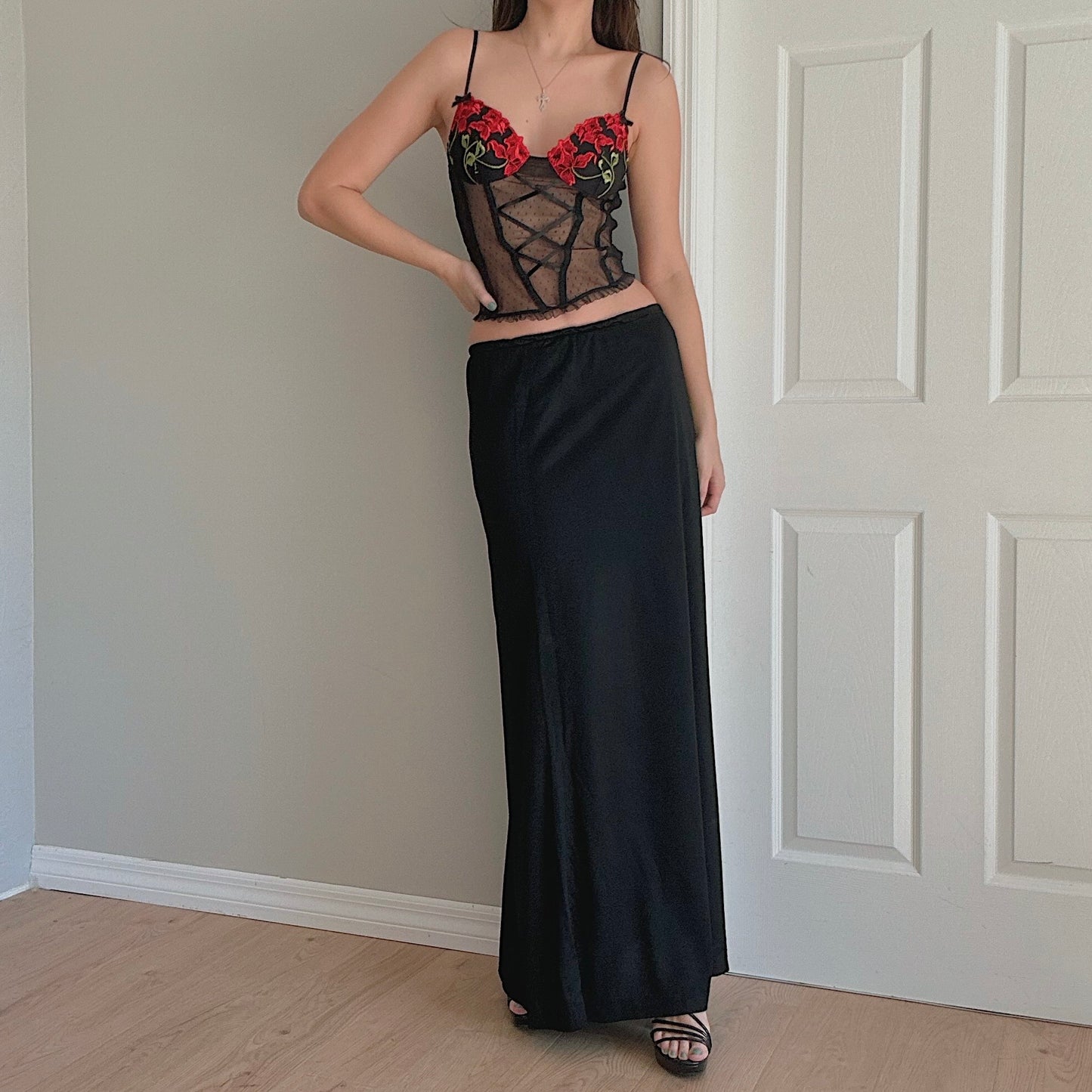 70's Black Maxi Skirt / SZ S