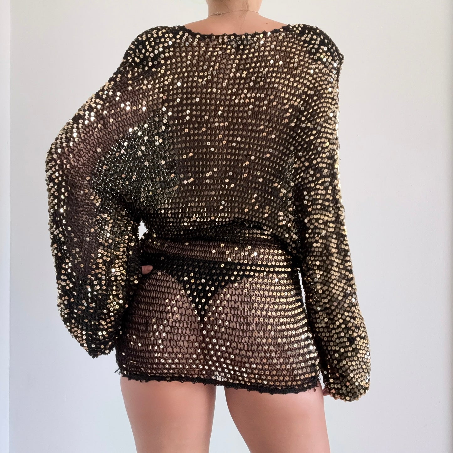 Retrofête Black & Gold Sequin Knit Disco Dress / SZ XS/S