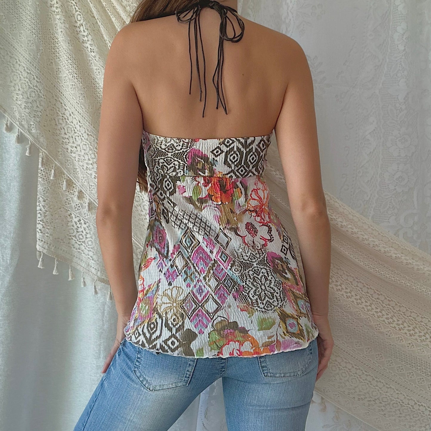 Y2K Multicolored Tropical Halter Top / SZ S