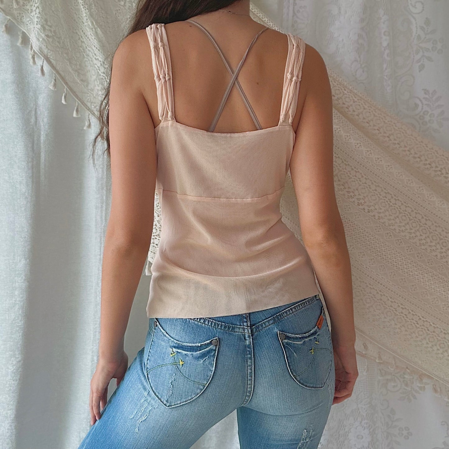 Y2K Apricot Mesh Braided Tank / SZ M
