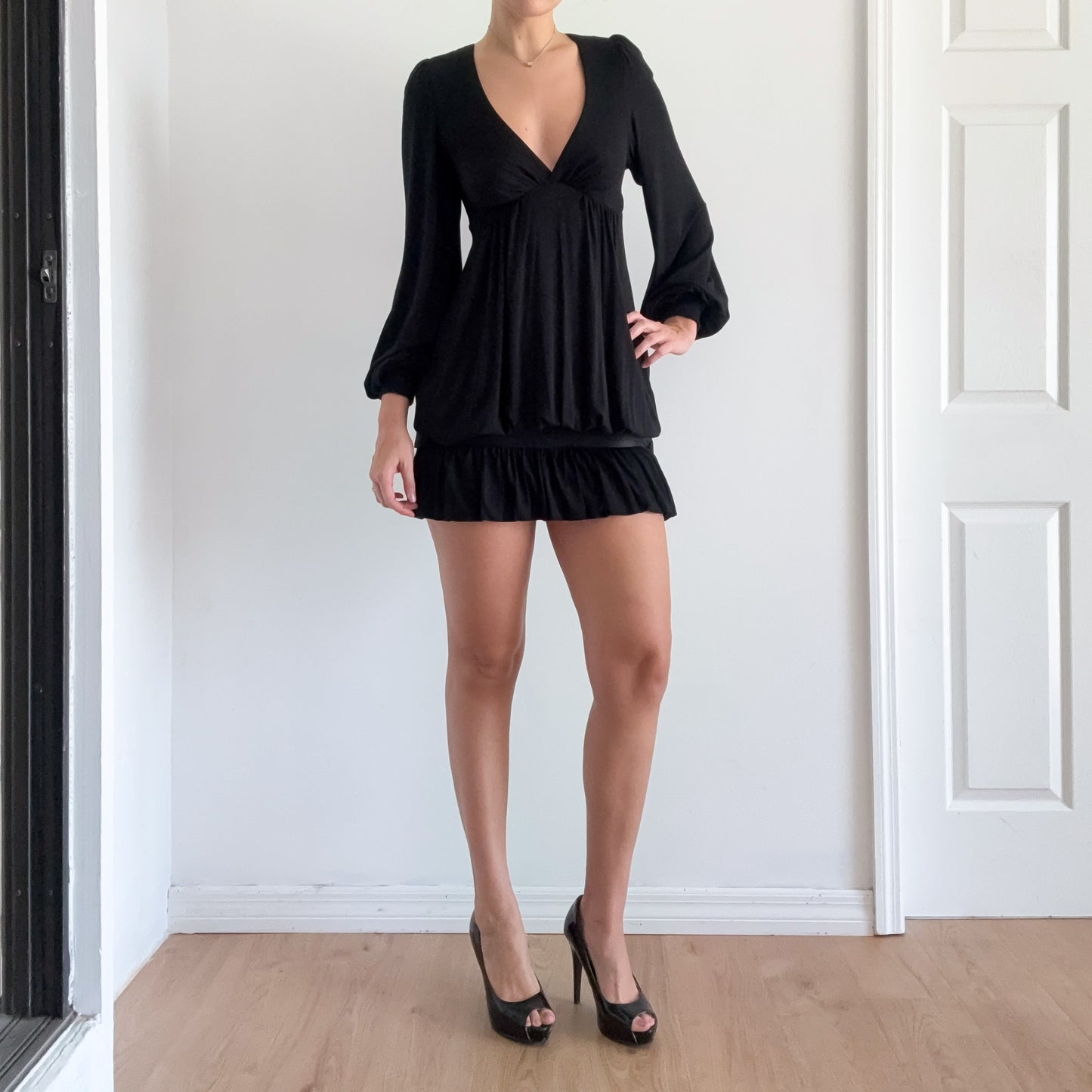 Y2K Black Balloon Sleeve Bubble Dress / SZ XS/S