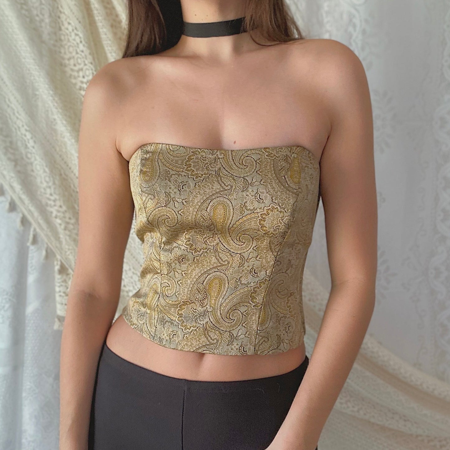 Y2K Nicole Miller Gold Brocade Bustier / SZ 6