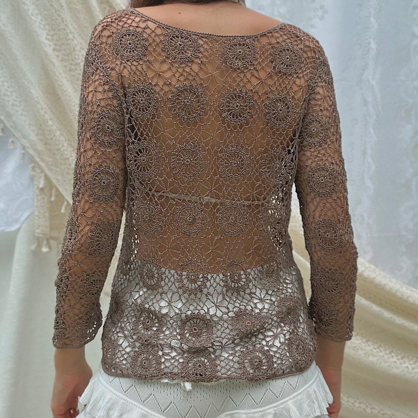 Y2K Dark Taupe Crochet Cardigan / SZ M