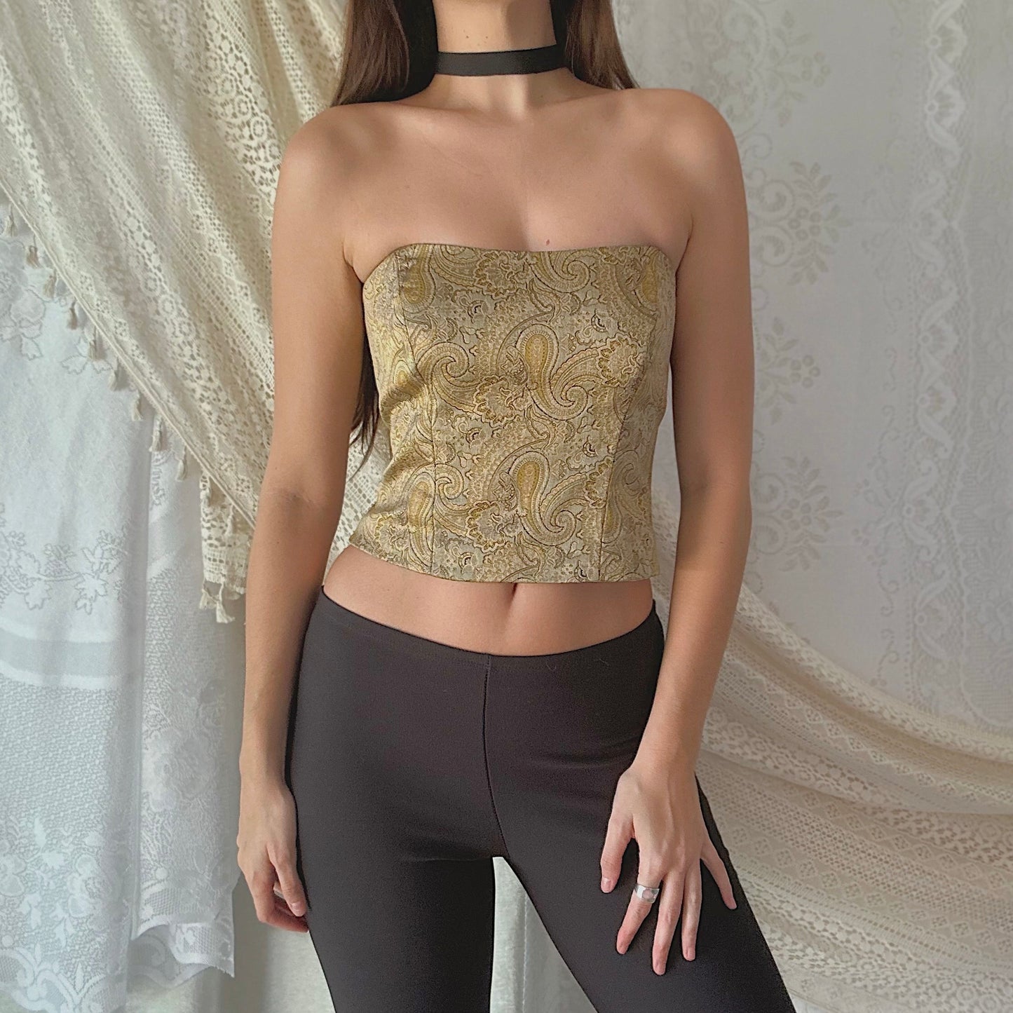 Y2K Nicole Miller Gold Brocade Bustier / SZ 6