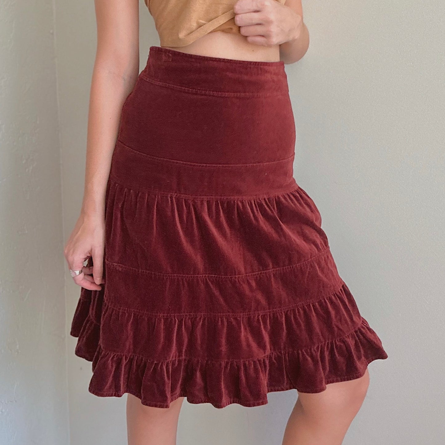 Y2K Rust Corduroy Tiered Midi Skirt / SZ 0
