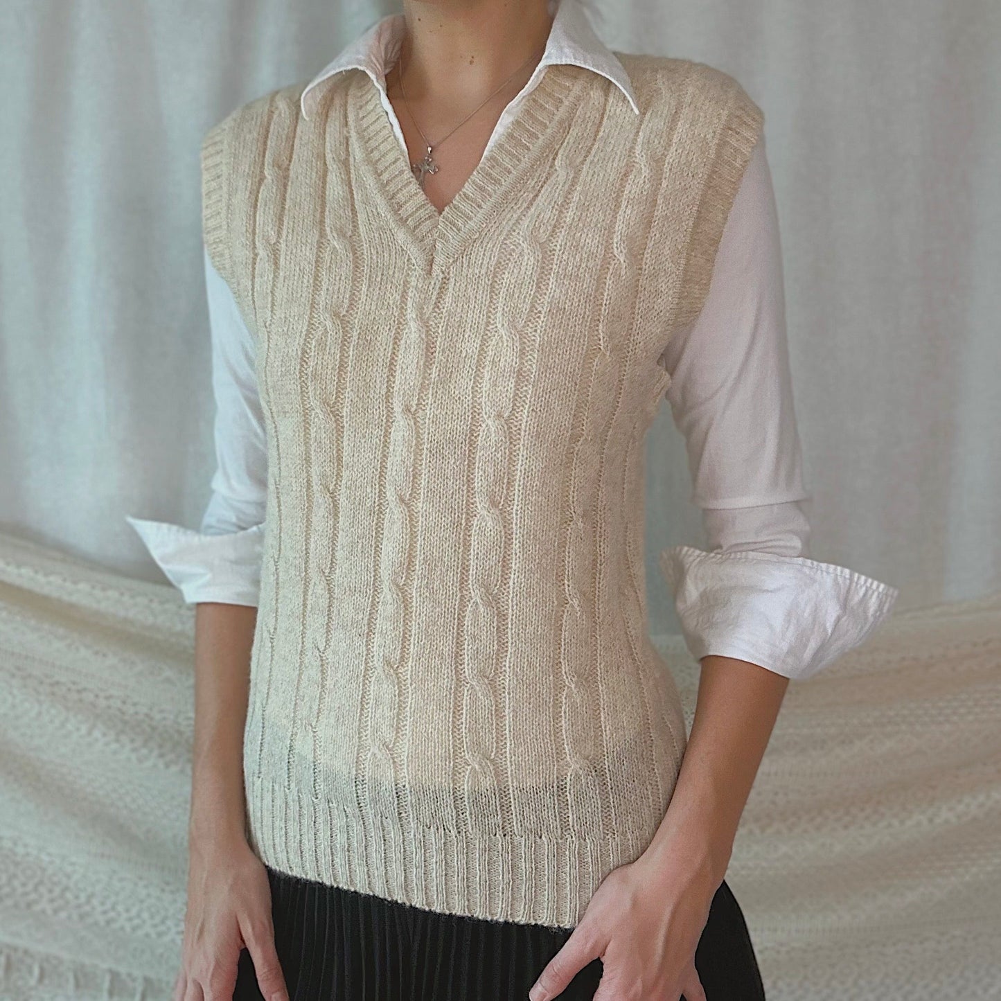 70's Cream Wool Sweater Vest / SZ S