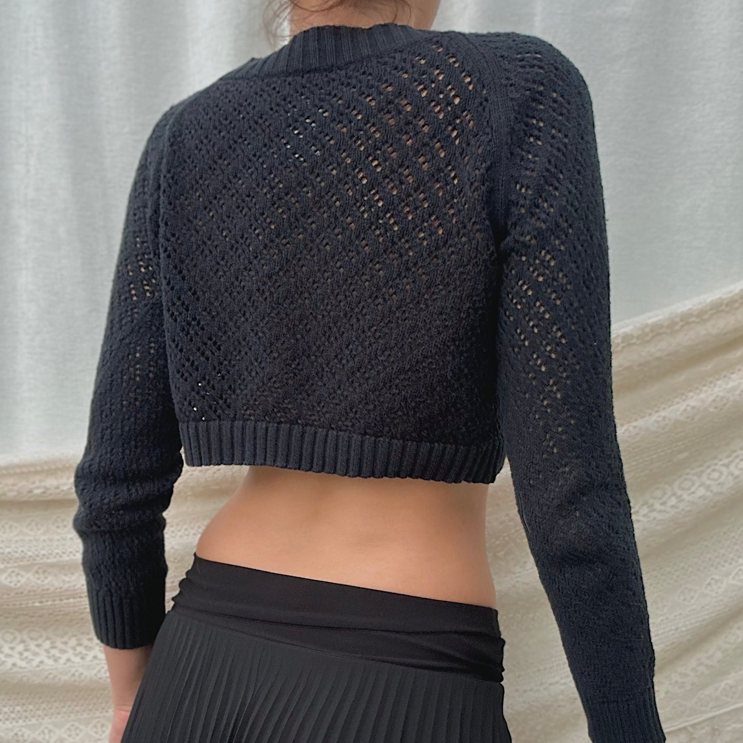 Y2K Black Knit Diamond Cropped Cardigan / SZ M