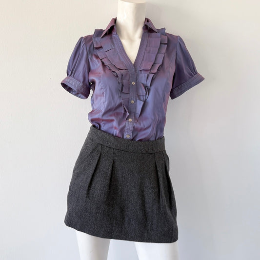 2010's Grey Herringbone Mini Skirt / SZ XS