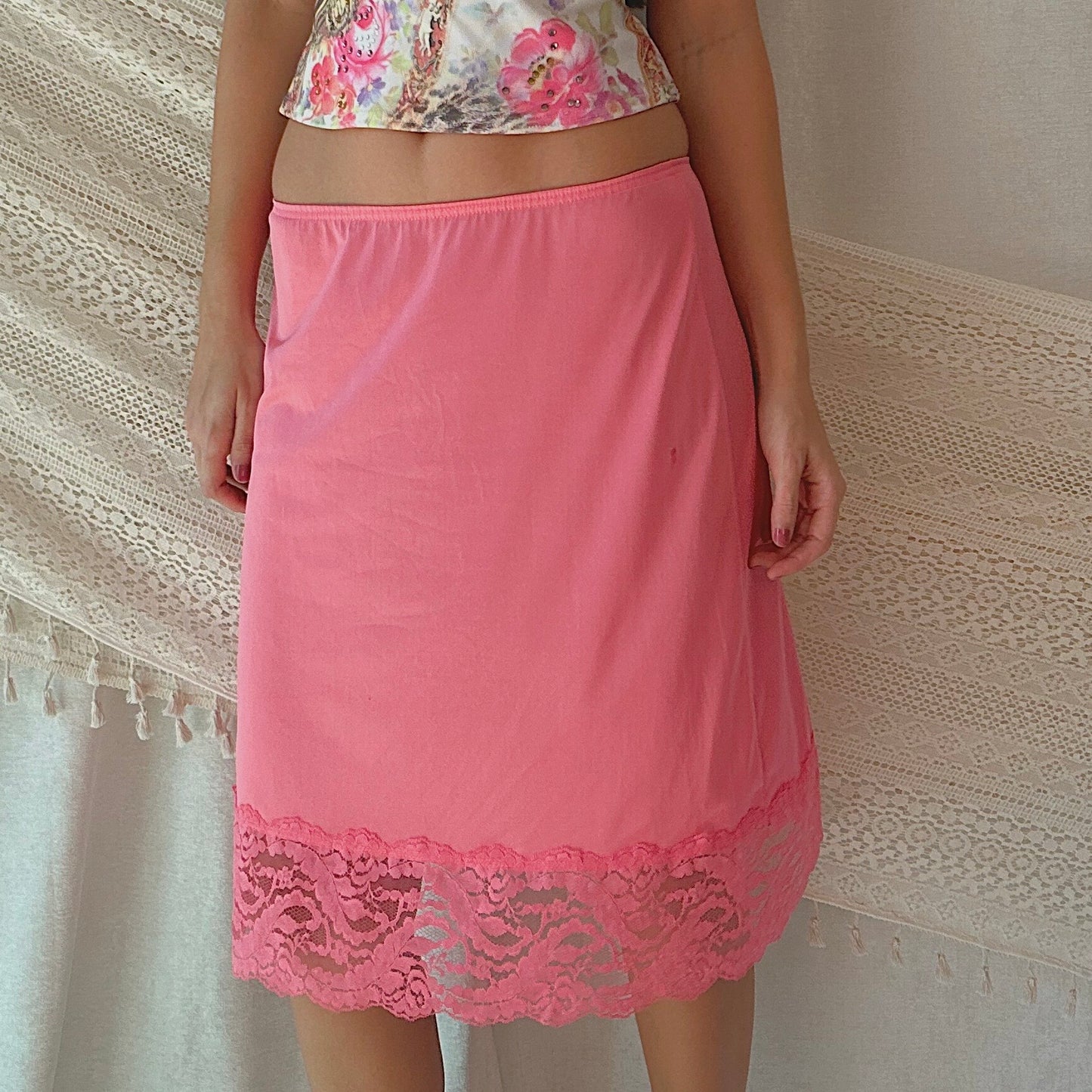80's Hot Pink Midi Slip Skirt / SZ XS-M