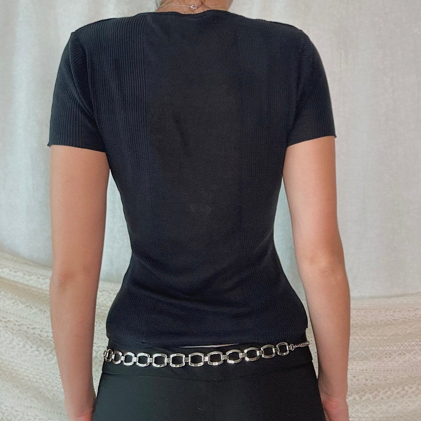 Y2K Black Silk Knit Tee / SZ S-M