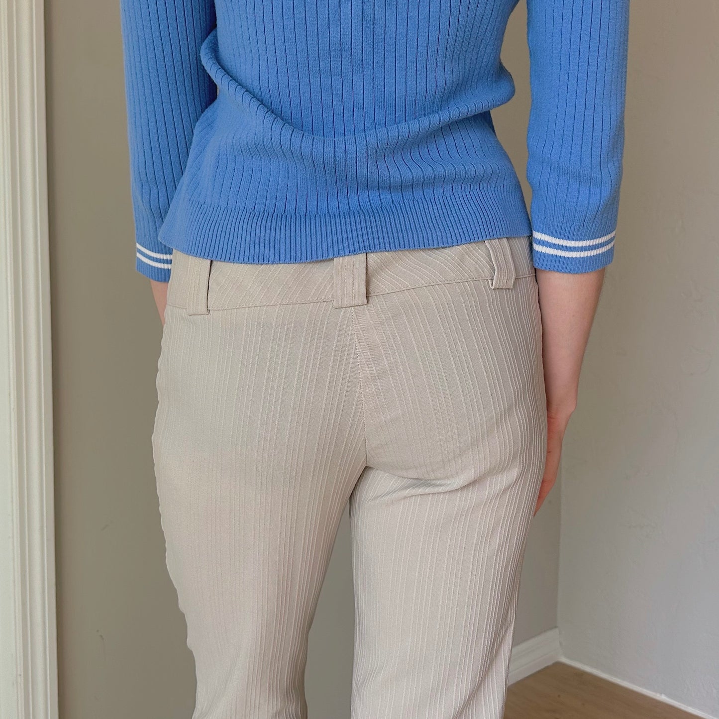 Y2K Beige Pinstripe Low Rise Pants / SZ 6