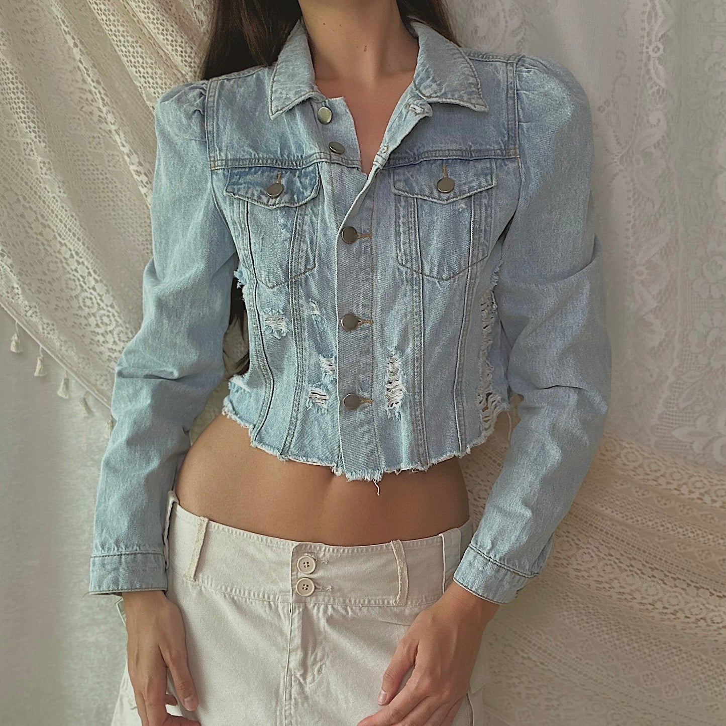 Contemporary Frayed Denim Jacket / SZ S/M