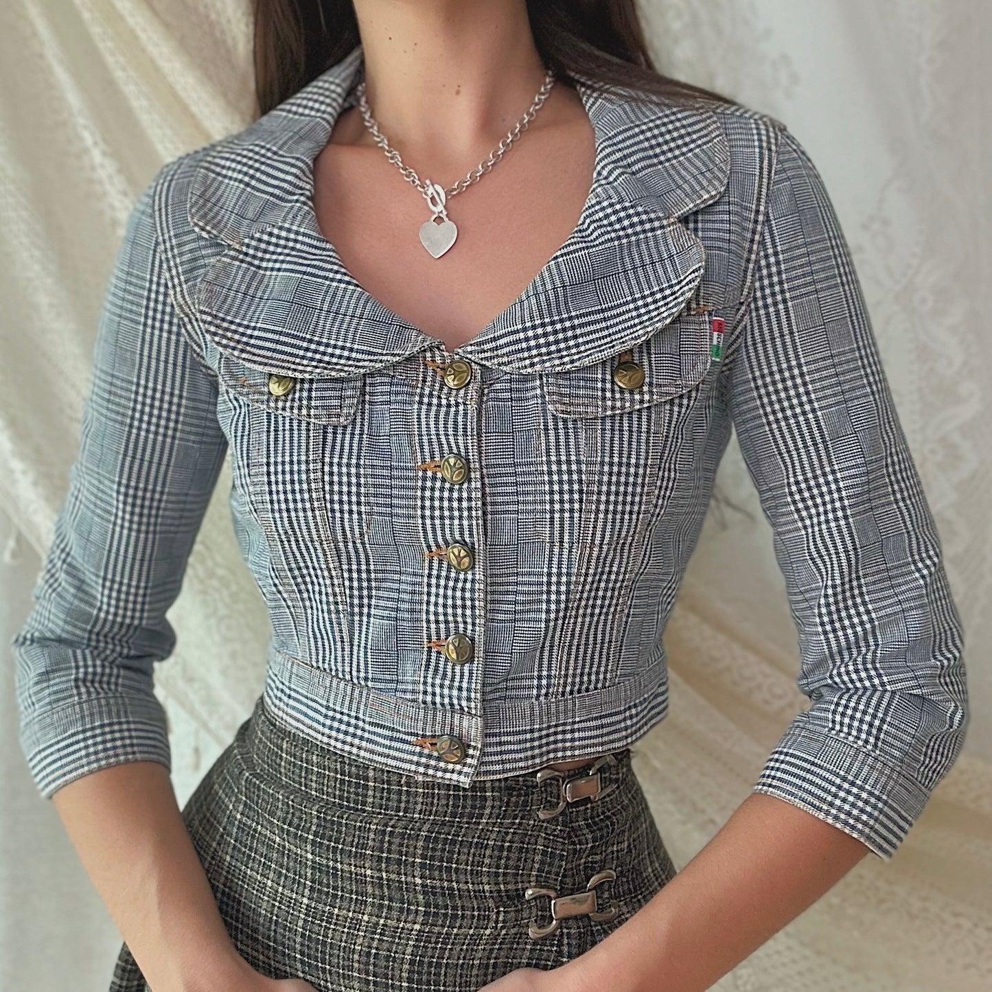 Moschino Blue Plaid Cropped Denim Jacket / SZ 6