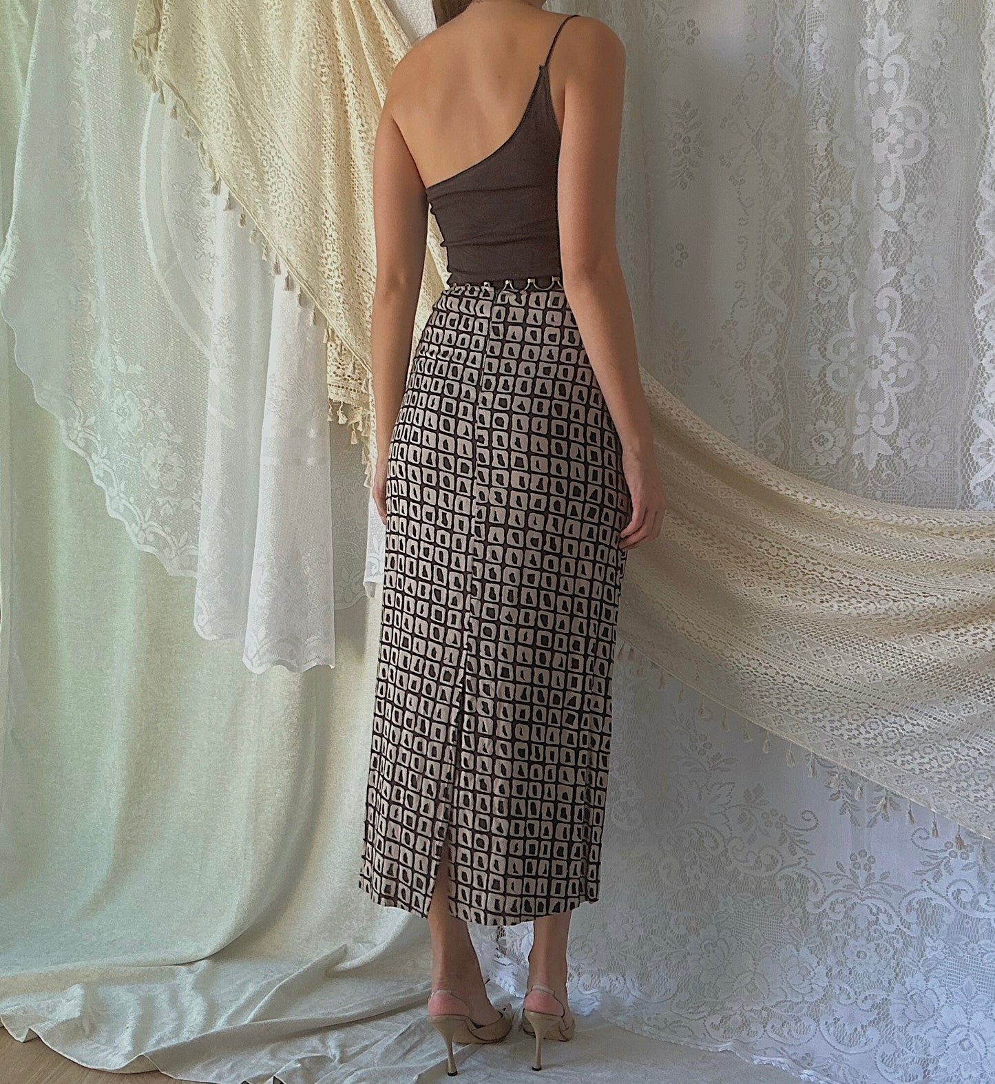 90's Express Brown & Tan Maxi Skirt / SZ S