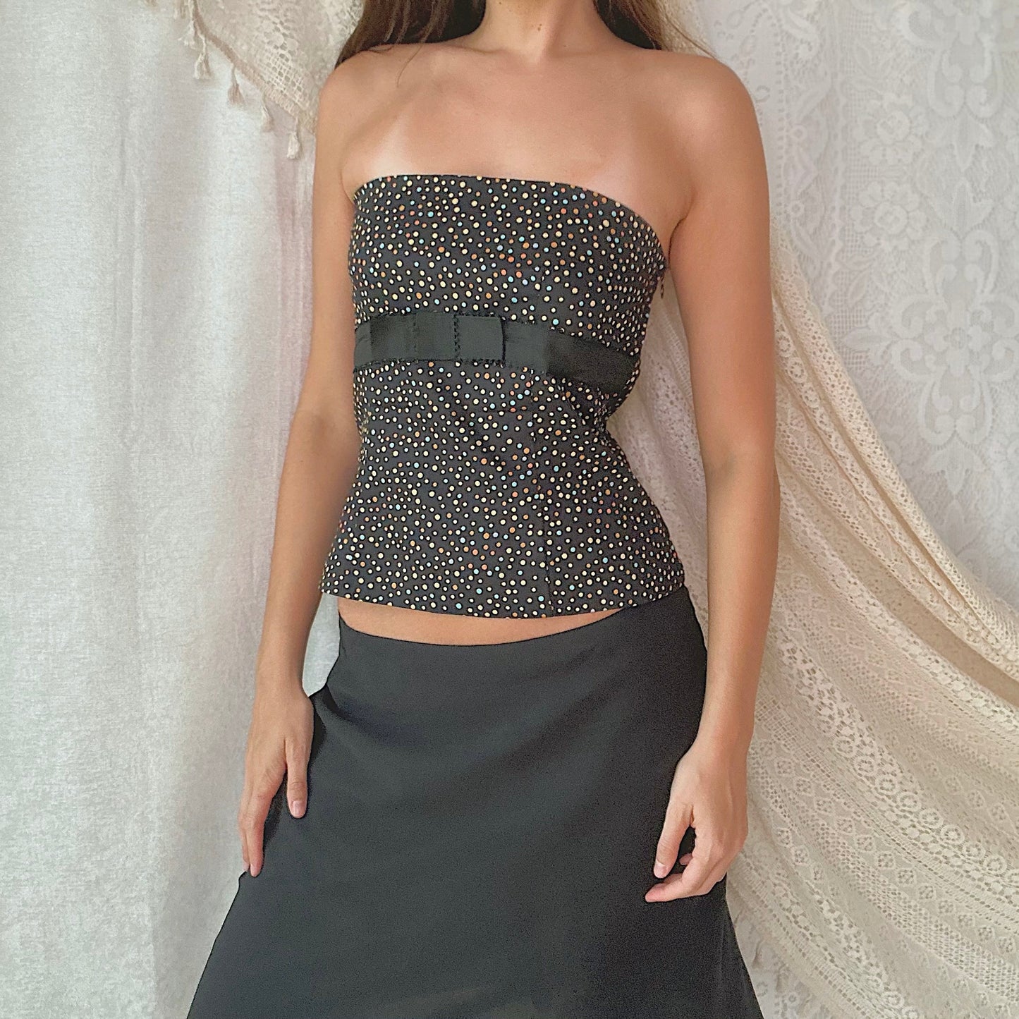 Y2K Black Yellow Polka Dot Tube Top / SZ M