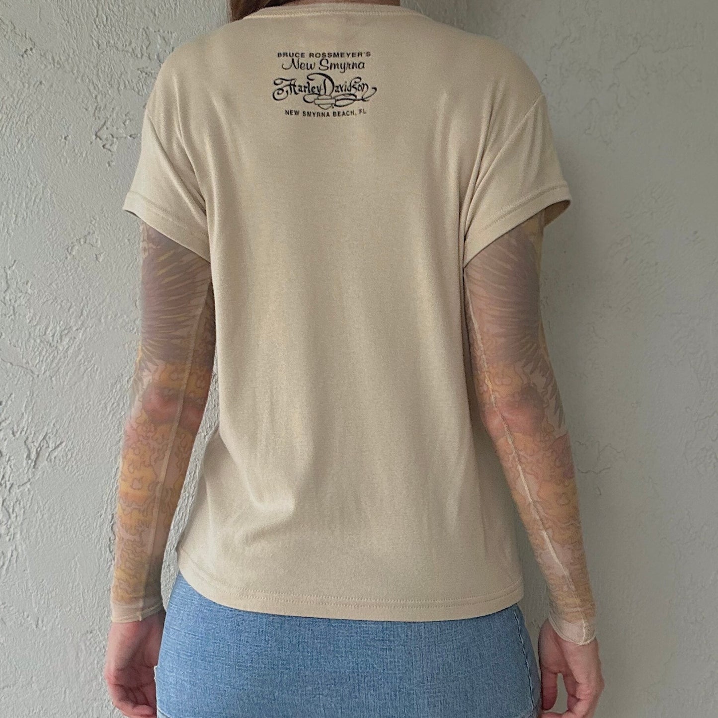 Harley Davidson Tan Printed Tattoo Top / SZ L
