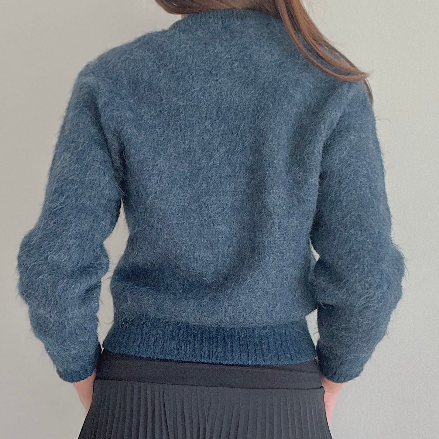 70's Navy Fuzzy Knit Sweater / SZ S/M