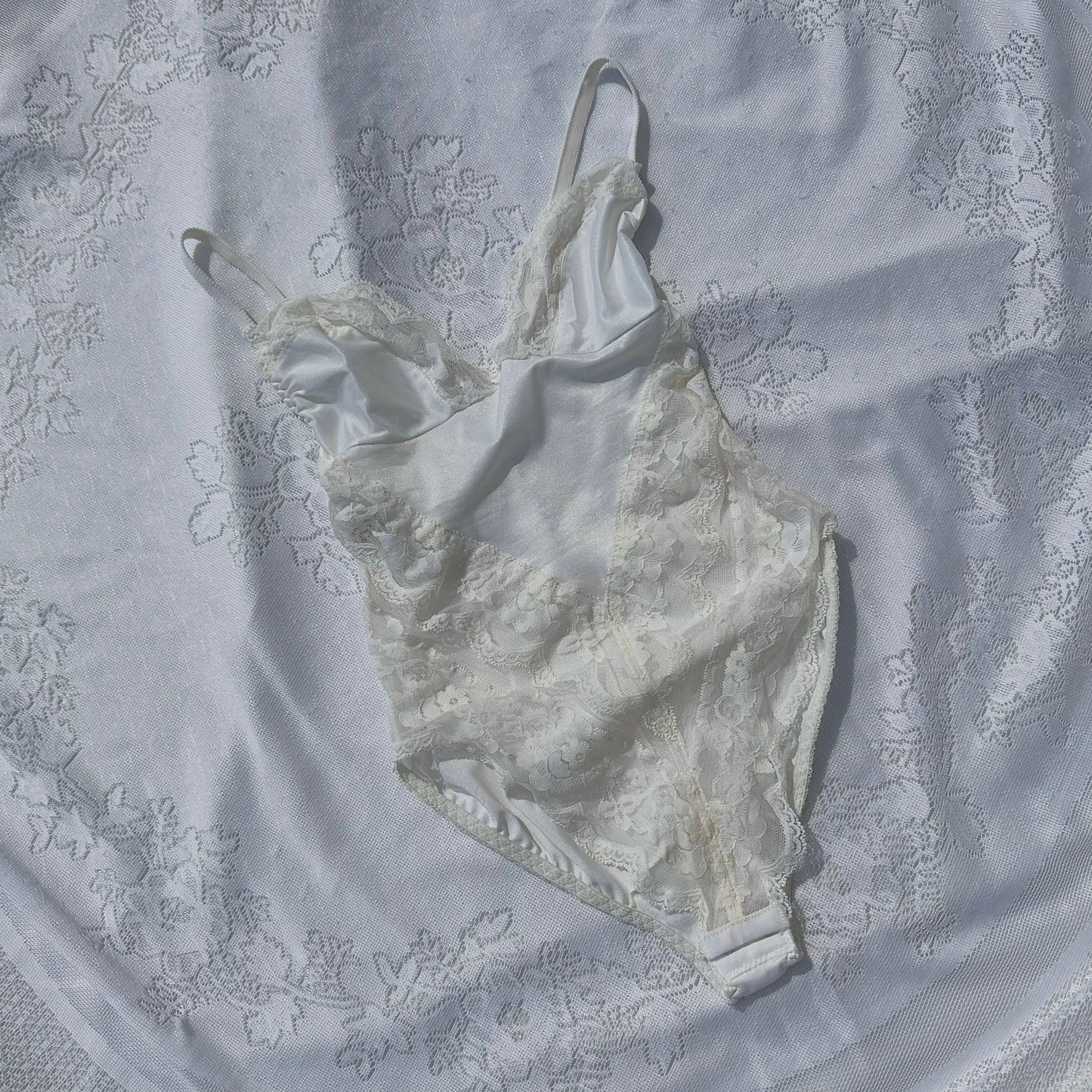 80's White Lace Teddy / SZ S