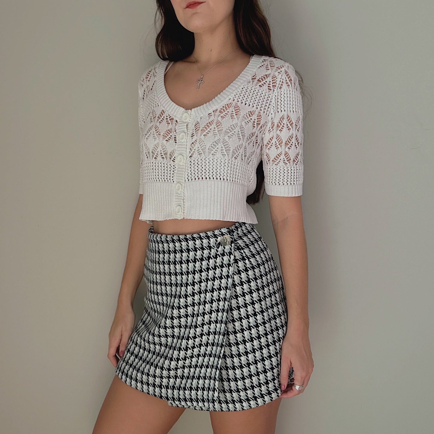 90's Black & Blue Houndstooth Mini Skirt / SZ S