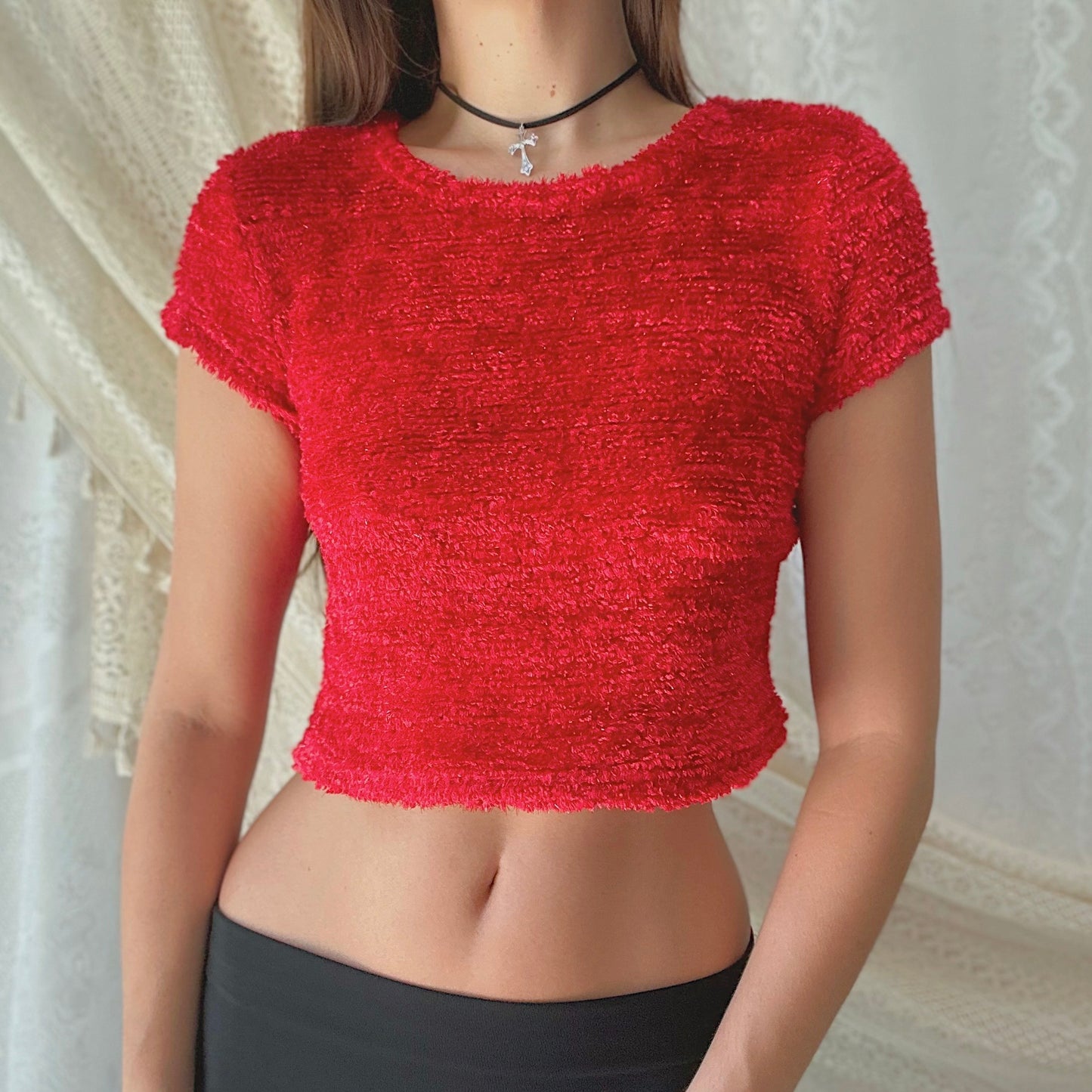 Y2K Joe Boxer Red Fuzzy Crop Top / SZ S/M