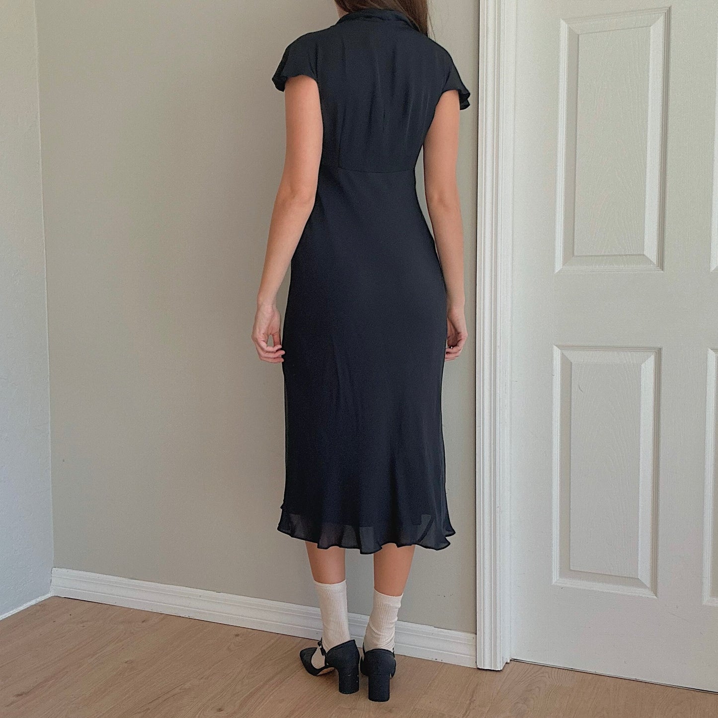Y2K Navy Silk Collared Midi Dress / SZ 2
