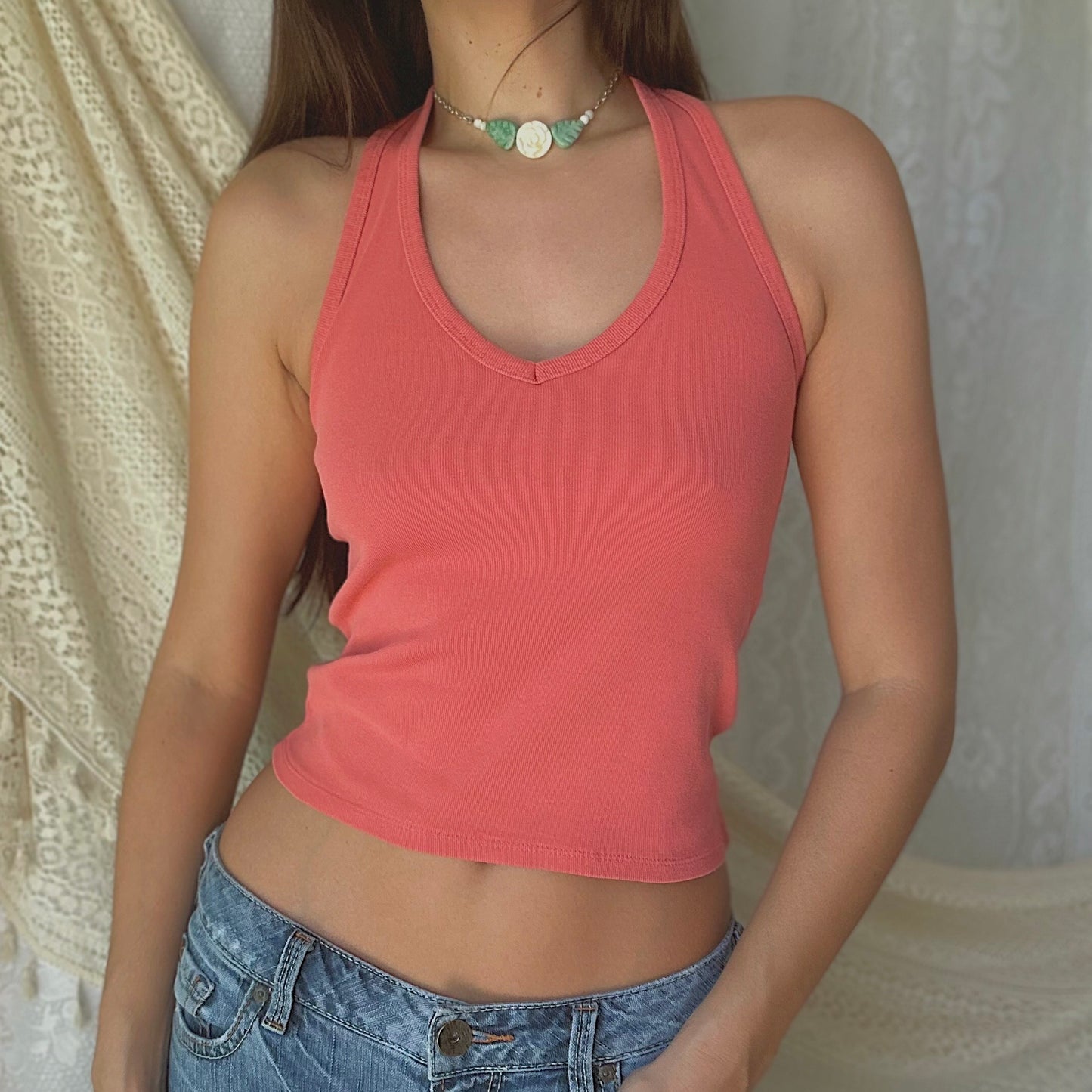Y2K Coral Cotton Halter Top / SZ S