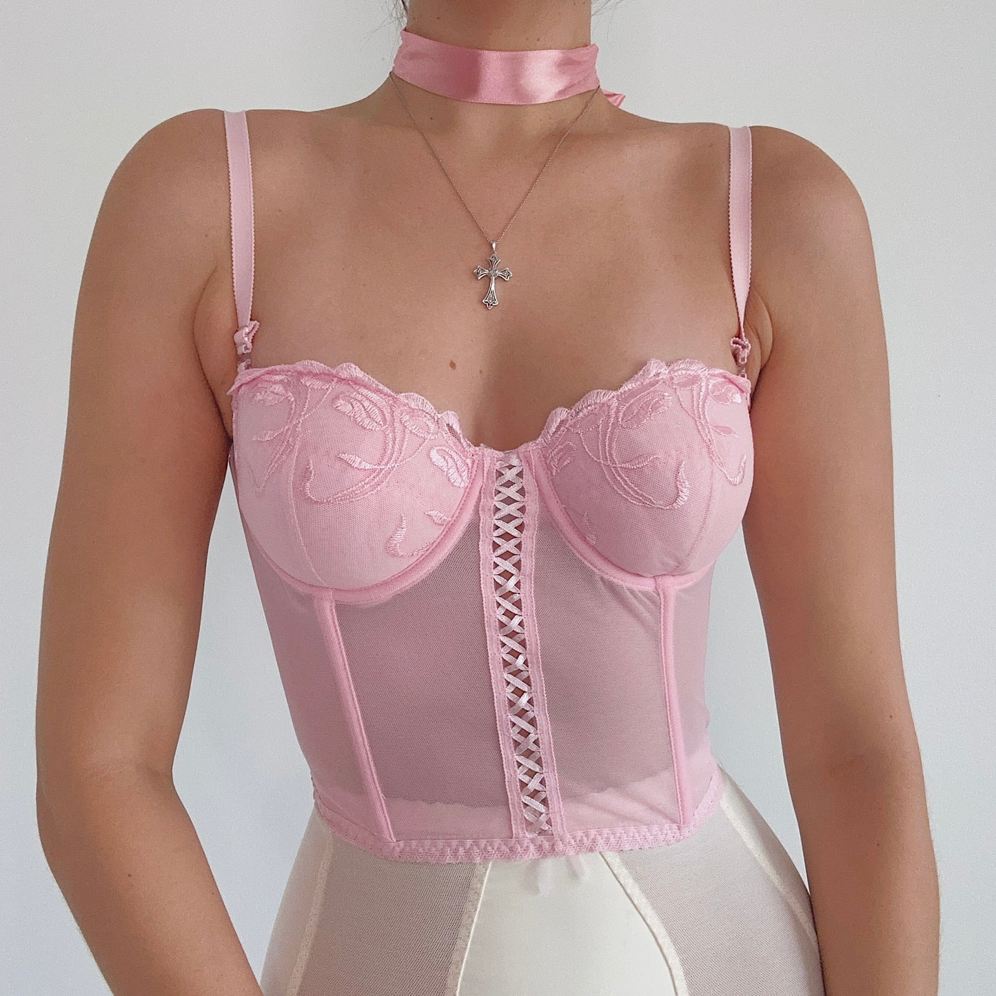 Y2K Rampage Baby Pink Mesh Bustier / SZ S