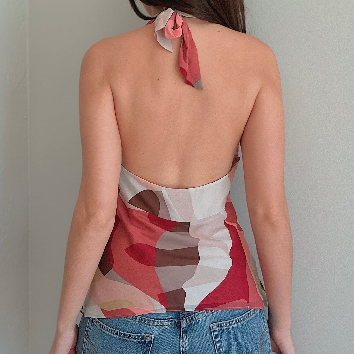 BCBGMaxAzria Pink Swirly Silk Halter Top / SZ M
