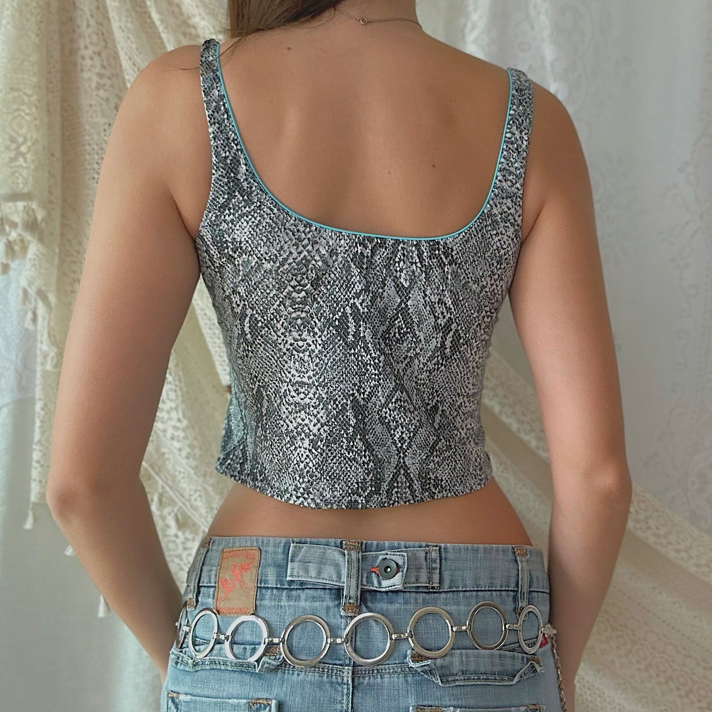 Y2K Snakeskin & Cyan Crop Tank / SZ S