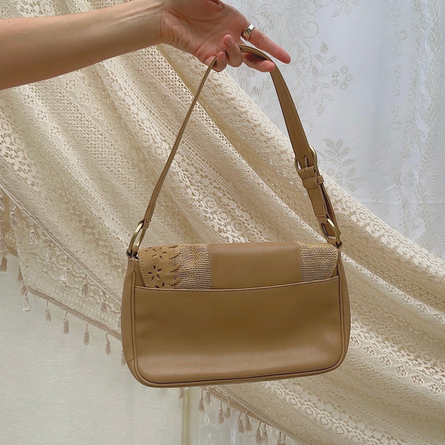 Y2K Tan Patch Handbag